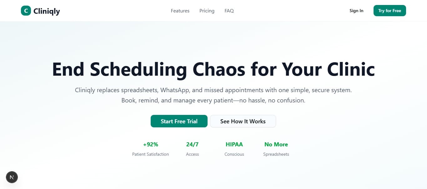 Cliniqly — Healthcare SaaS MVP - Founder & Software Engineer by Daniel Daramola. Cliniqly is a modern appointment and patient management platform for clinics and solo practitioners....